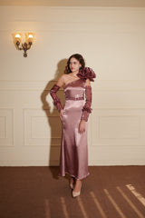 Blush Pink Gucci Silk Ruffelled Flower Dress with Detachable sleeve and Berrybrooch Dress