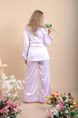 Rhinestone Embellished Side-cut Lilac Shirt with Centre Slit Lilac Bootcut Pant