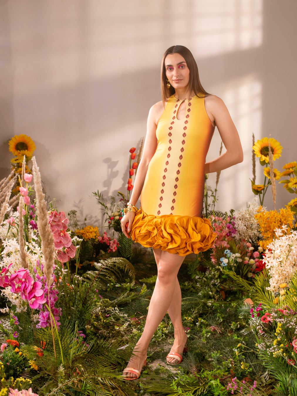 Sunset Ombre 3D Flowers Dress