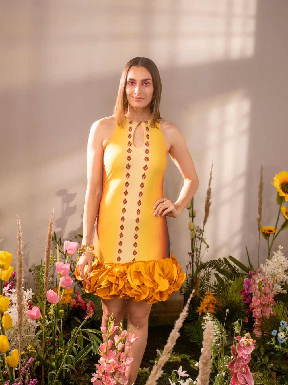 Sunset Ombre 3D Flowers Dress