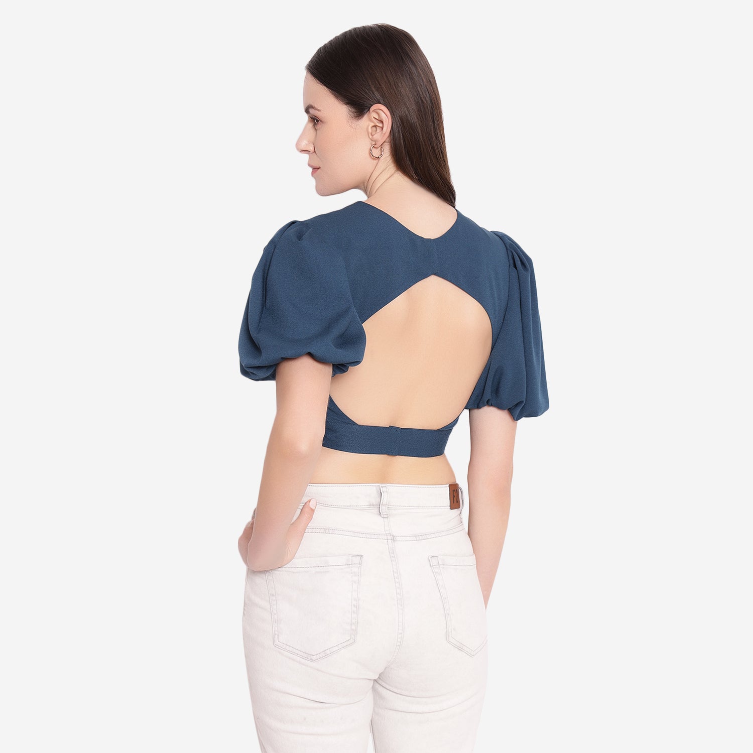 Backless Top With Puff Sleeves