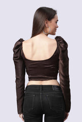 Satin Top With Puff Sleeves