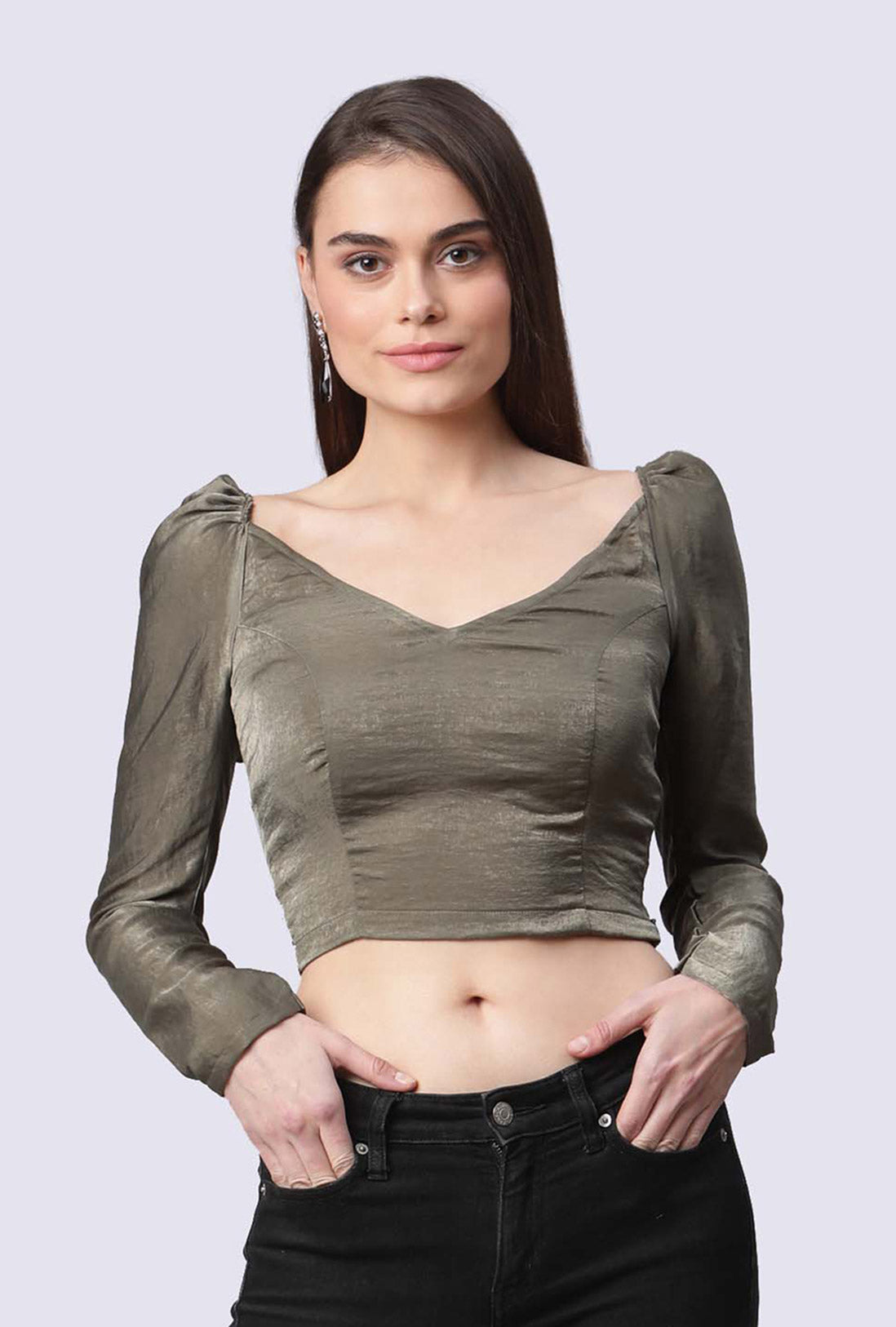 Satin Top With Puff Sleeves
