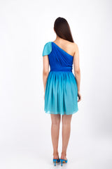 Blue Ombre One Off Shoulder Flare Dress
