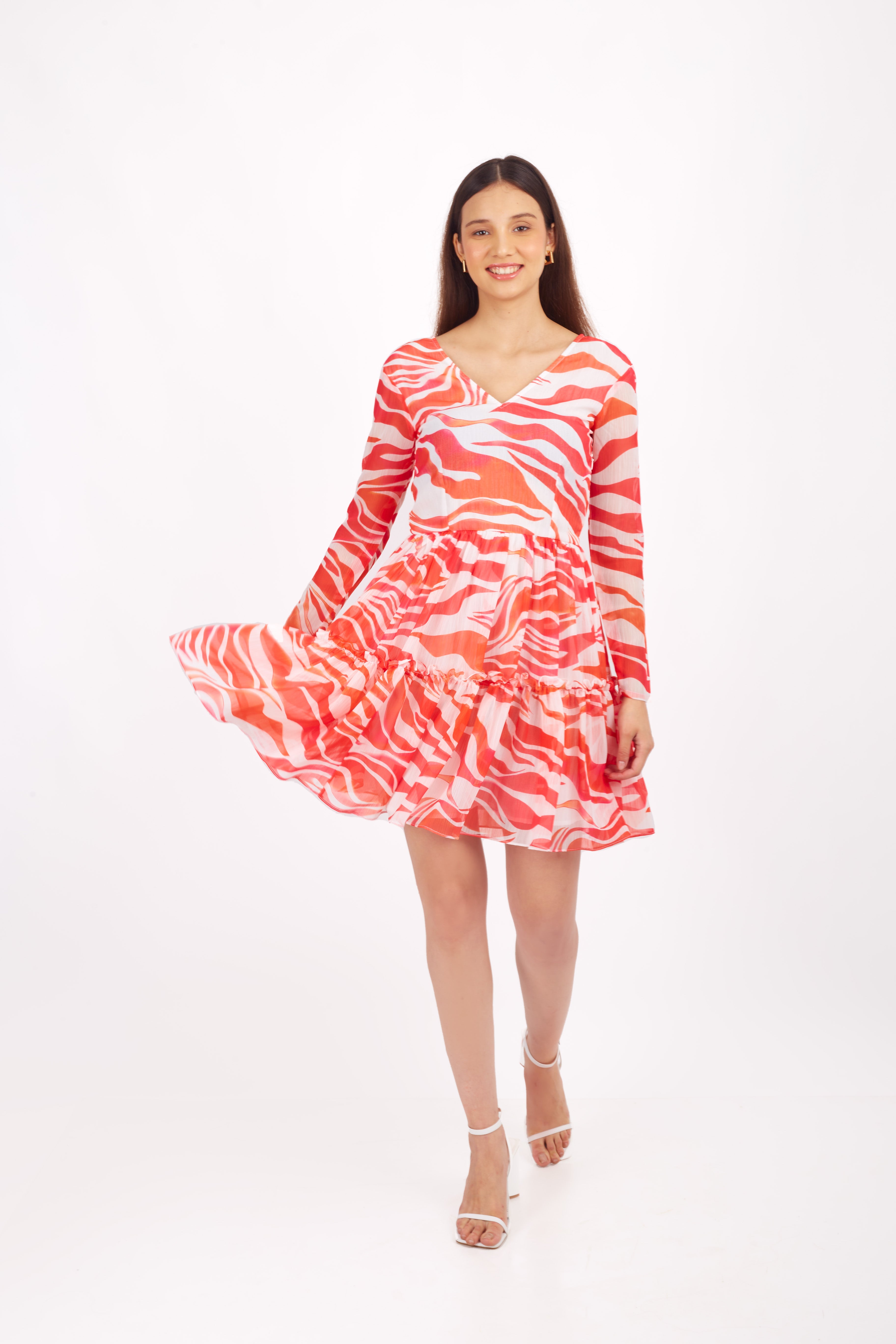 Stripes Chiffon Flare Dress