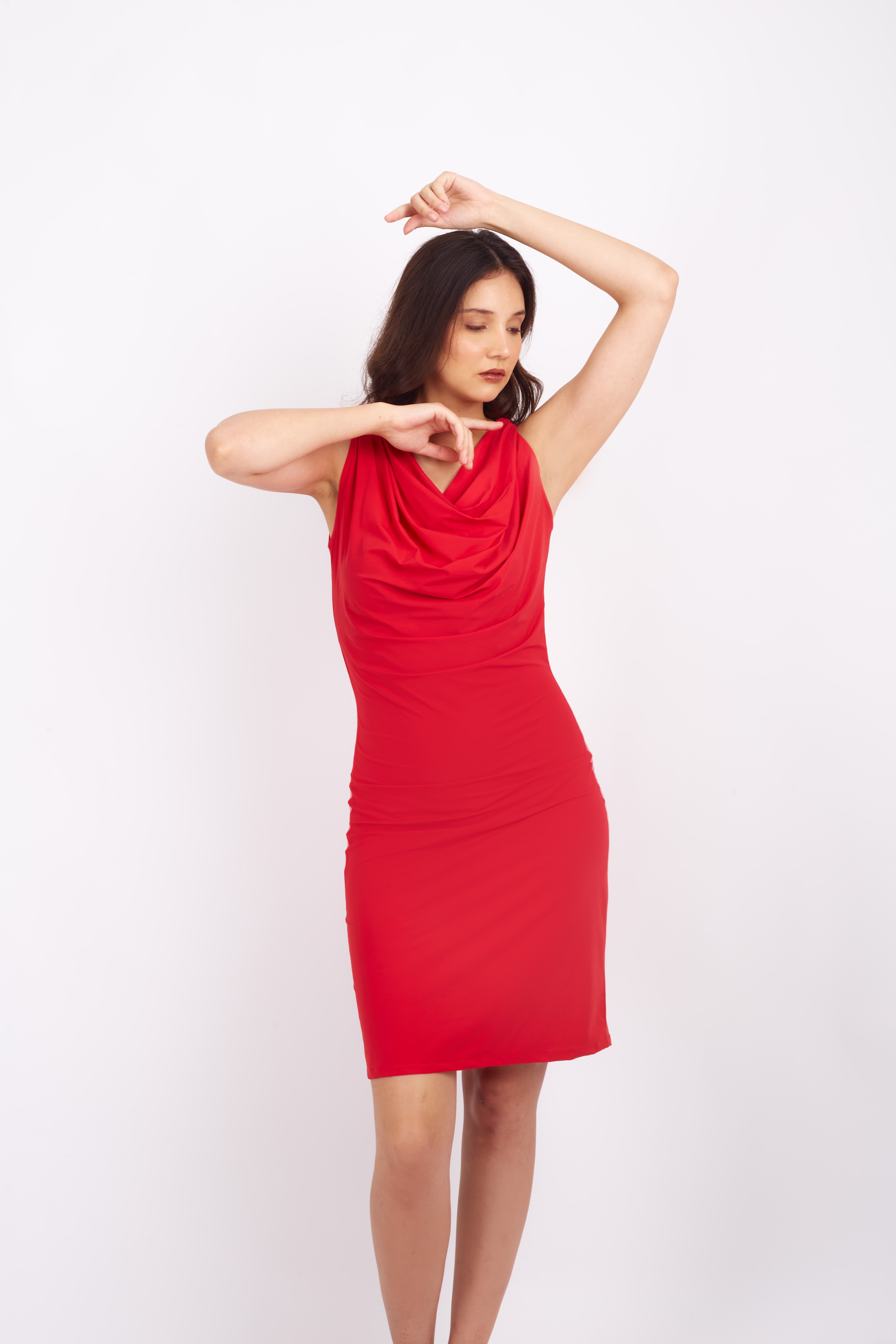 Red Bodycon Cowl Neck Dress
