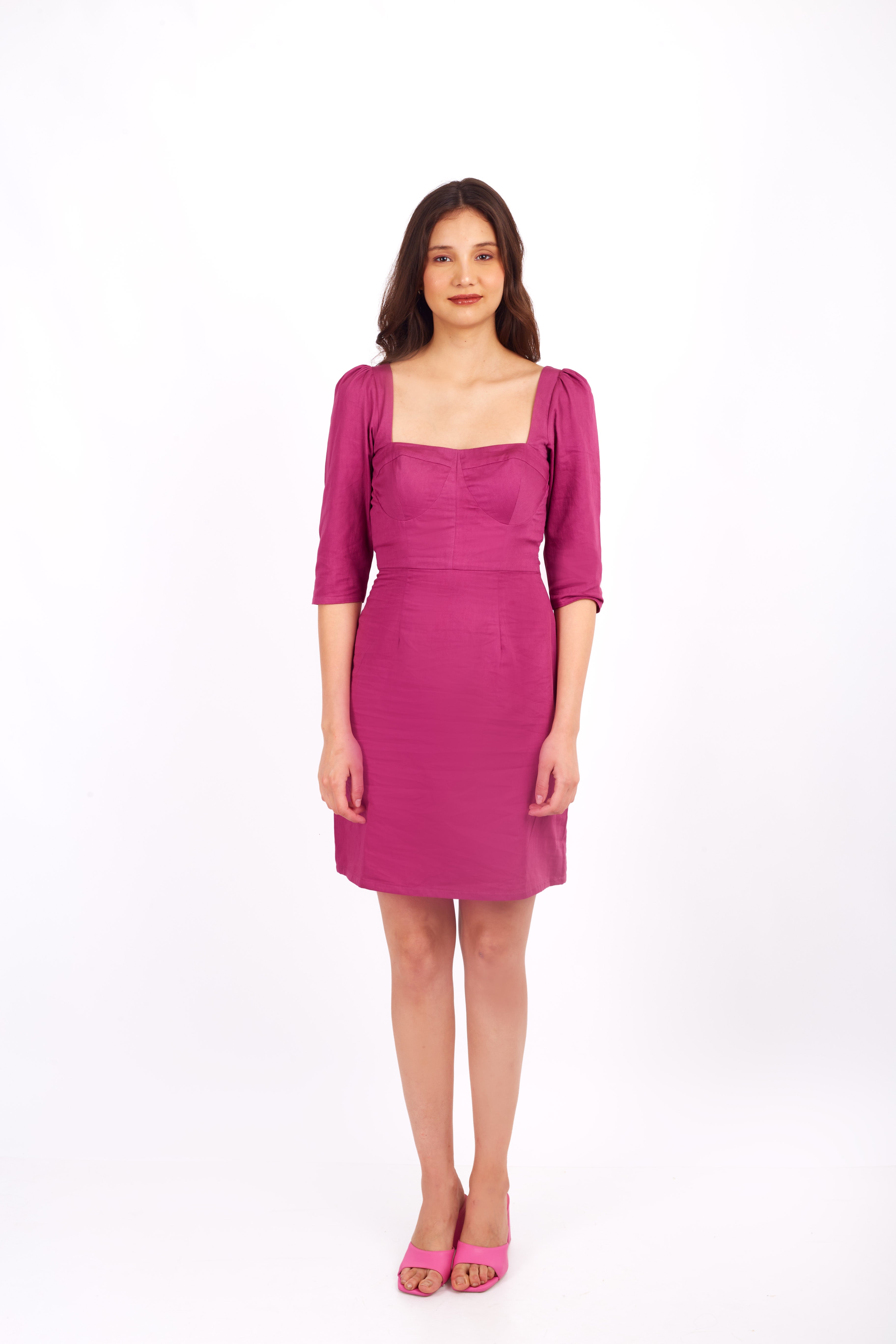 Purple Solid Cotton Dress