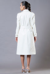 Pearl White Leather Trench Coat