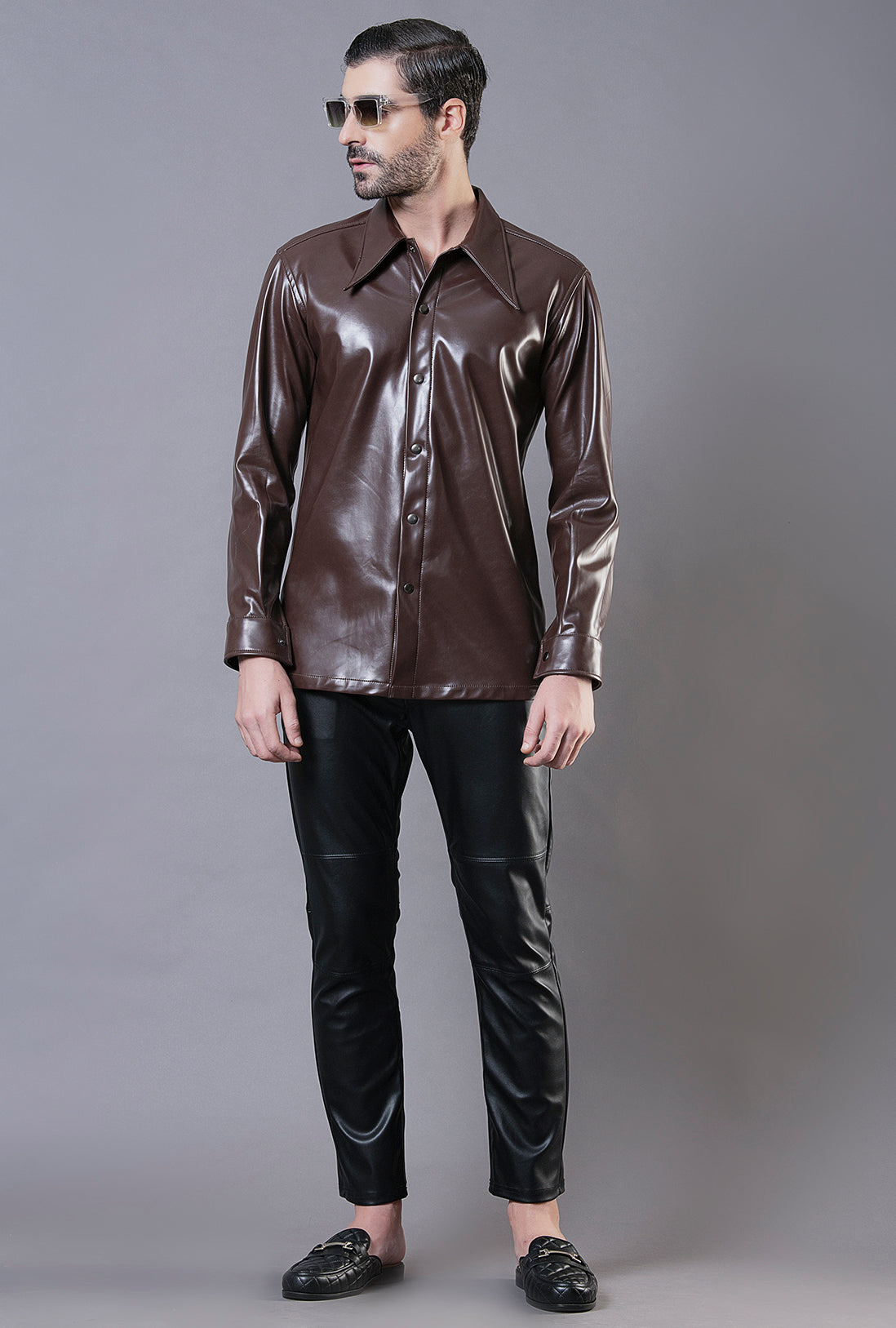 Chocolate Brown Leather Shirt